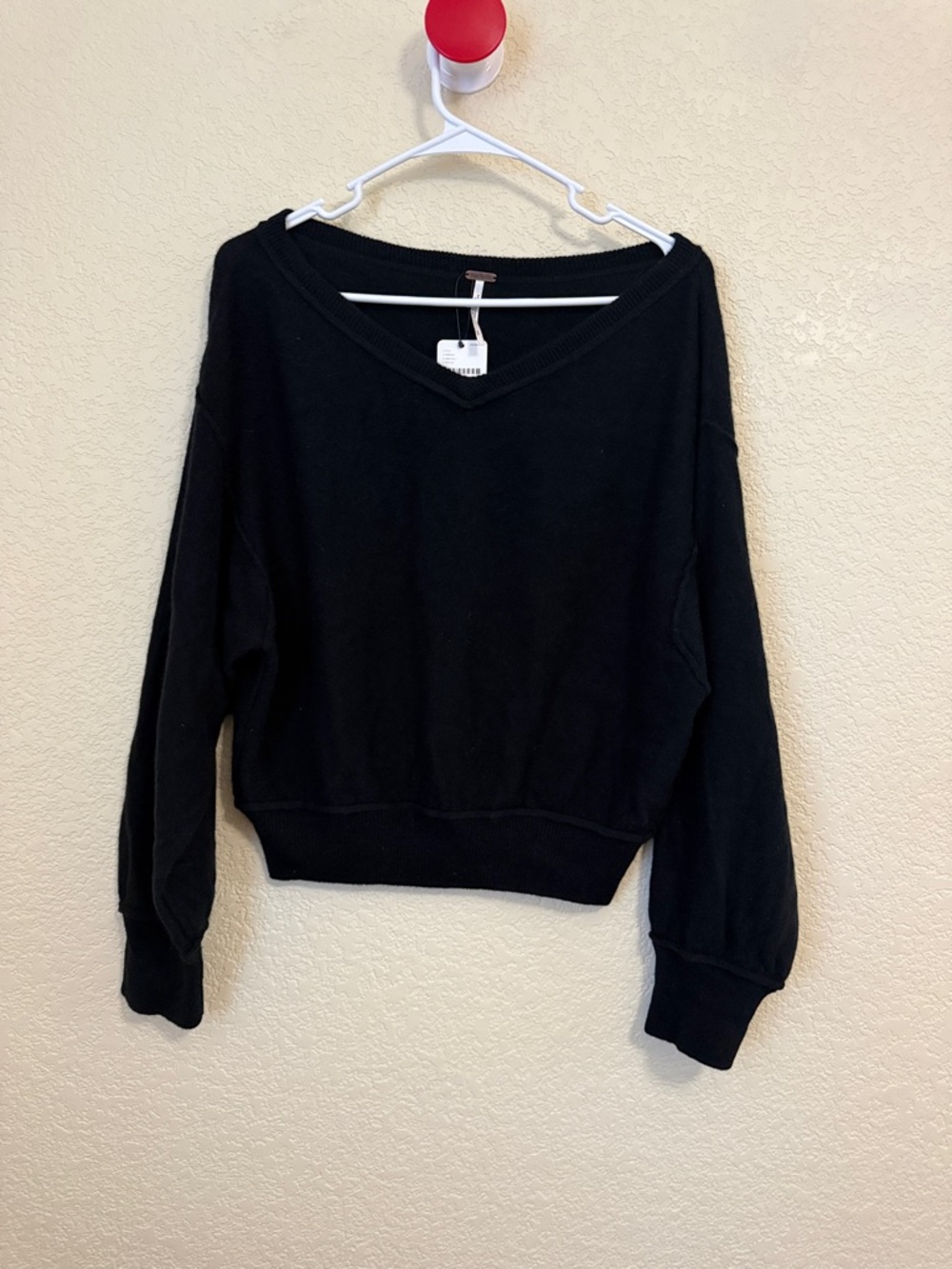 Free People Black V-Neck Long Sleeve Top Size Small NWT